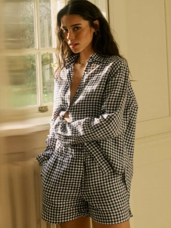 Withnothingunderneath Tops - With Nothing Underneath (WNU) The Classic Navy Gingham Button Down Shirt